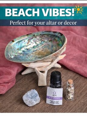 Abalone Shell Gift Set; Self-Care Coastal Kit: Lavender Oil, Geode, & Mini Shell